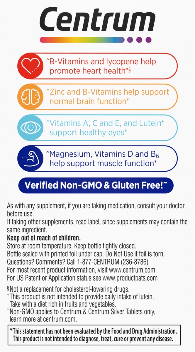 slide 6 of 9, Centrum Silver Multivitamin for Men 50 Plus, Multivitamin/Multimineral Supplement with Vitamin D3, B Vitamins and Zinc, Gluten Free, Non-GMO Ingredients - 40 Count, 40 ct