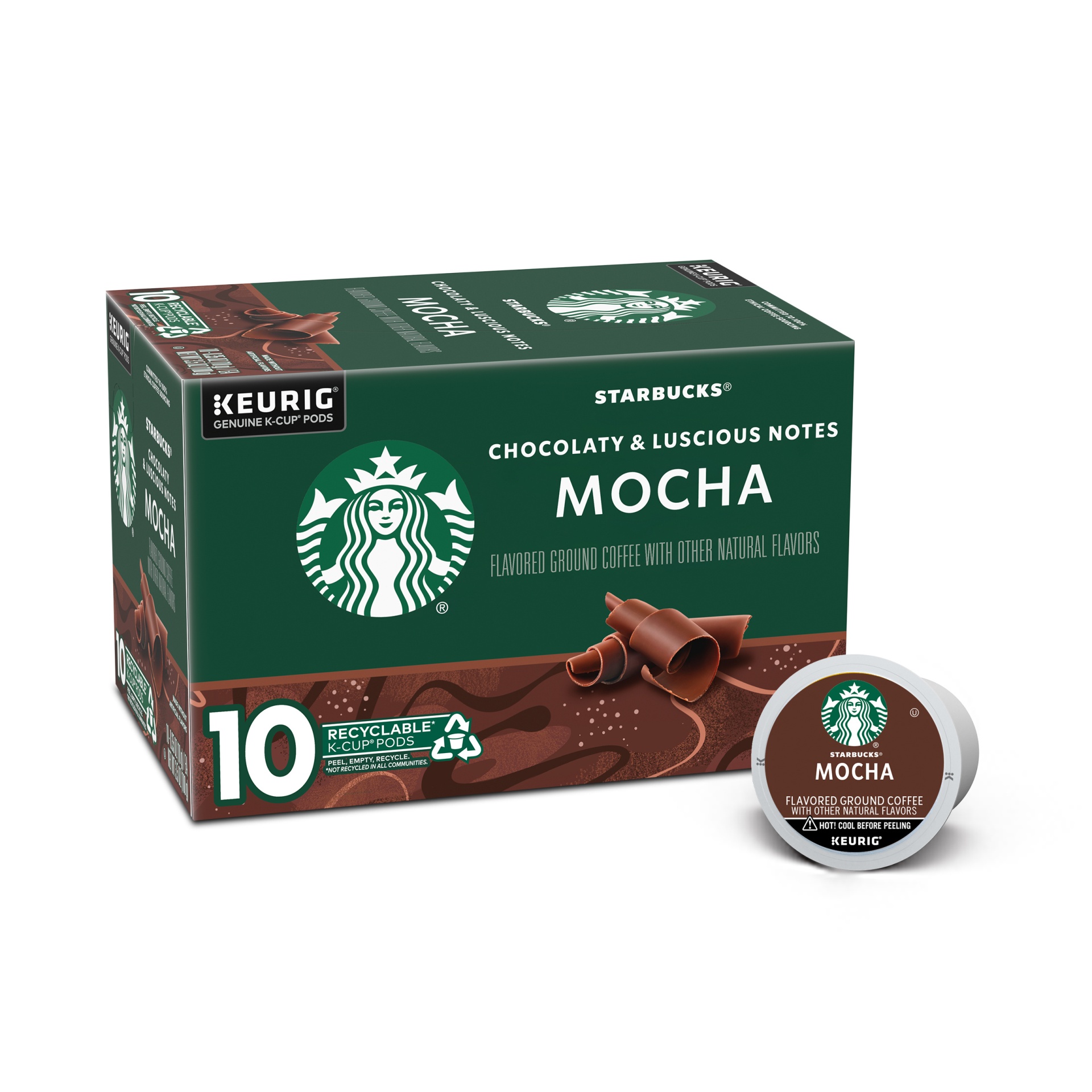 slide 1 of 1, Starbucks K-Cup Pods Ground Mocha Flavored Coffee 10 - 0.35 oz Pods, 10 ct; 0.35 oz