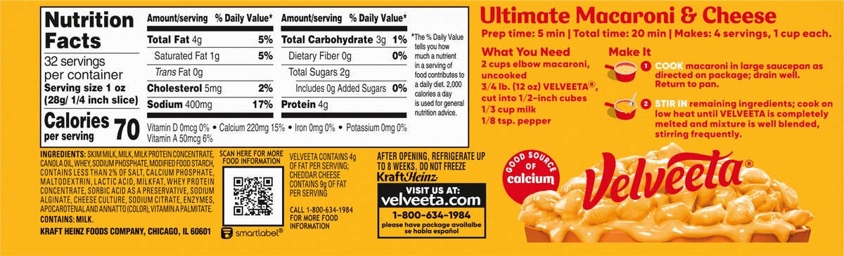 slide 4 of 9, Velveeta Sharp Cheddar Pasteurized Recipe Cheese Product, 32 oz Block, 32 oz