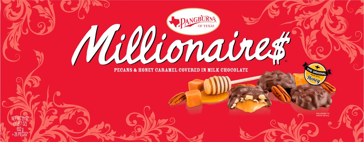 slide 7 of 7, Pangburn's PANGBURN'S OF TEXAS Millionaires Milk Chocolate Covered Pecans and Honey Caramel Jumbo Gift Box, 23 oz. (˜ 26 pieces), 26 ct