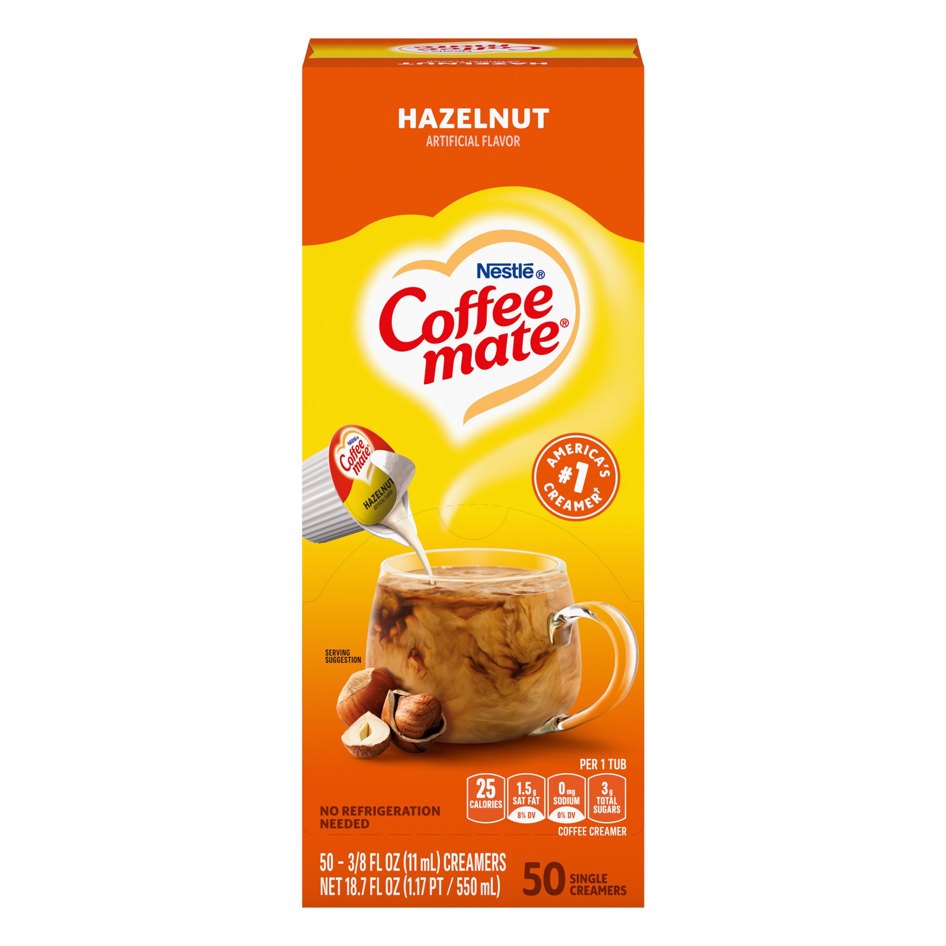 slide 1 of 9, NESTLE COFFEE MATE Coffee Creamer Hazelnut Flavor, Liquid Creamer Singles, 0.375 fl oz, 50 Count, 18.70 fl oz