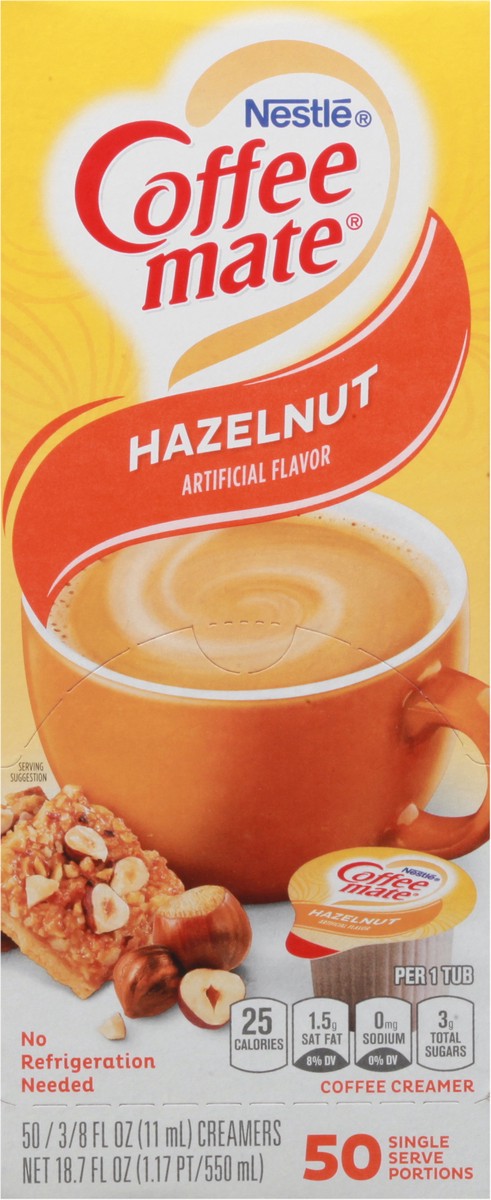 slide 4 of 9, NESTLE COFFEE MATE Coffee Creamer Hazelnut Flavor, Liquid Creamer Singles, 0.375 fl oz, 50 Count, 18.70 fl oz