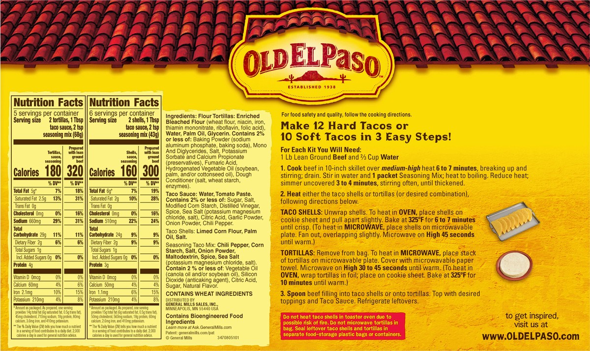 slide 6 of 9, Old El Paso Hard & Soft Taco Dinner Kit, Family Size, 2 Kits, 21.2 oz., 21.2 oz