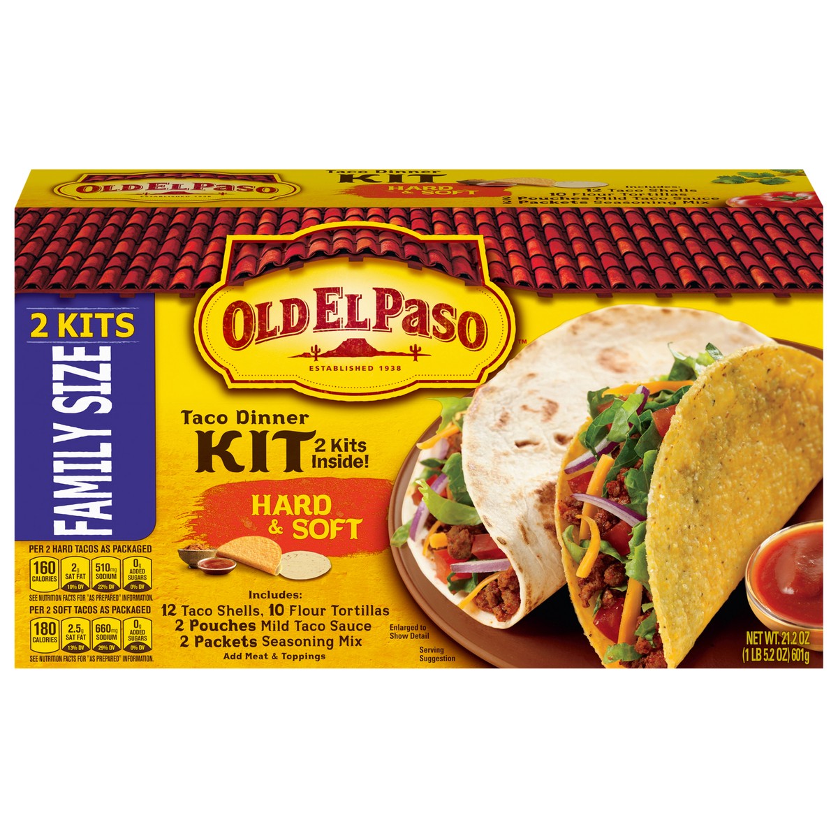 slide 1 of 9, Old El Paso Hard & Soft Taco Dinner Kit, Family Size, 2 Kits, 21.2 oz., 2 ct