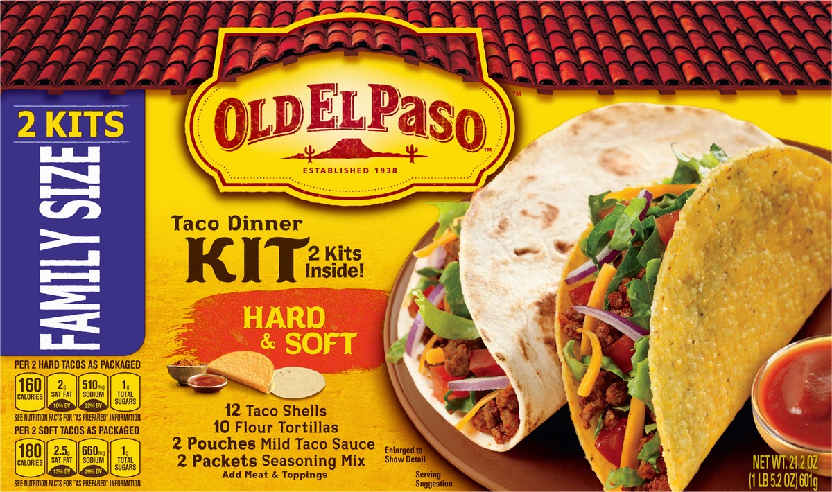 slide 9 of 9, Old El Paso Hard & Soft Taco Dinner Kit, Family Size, 2 Kits, 21.2 oz., 21.2 oz