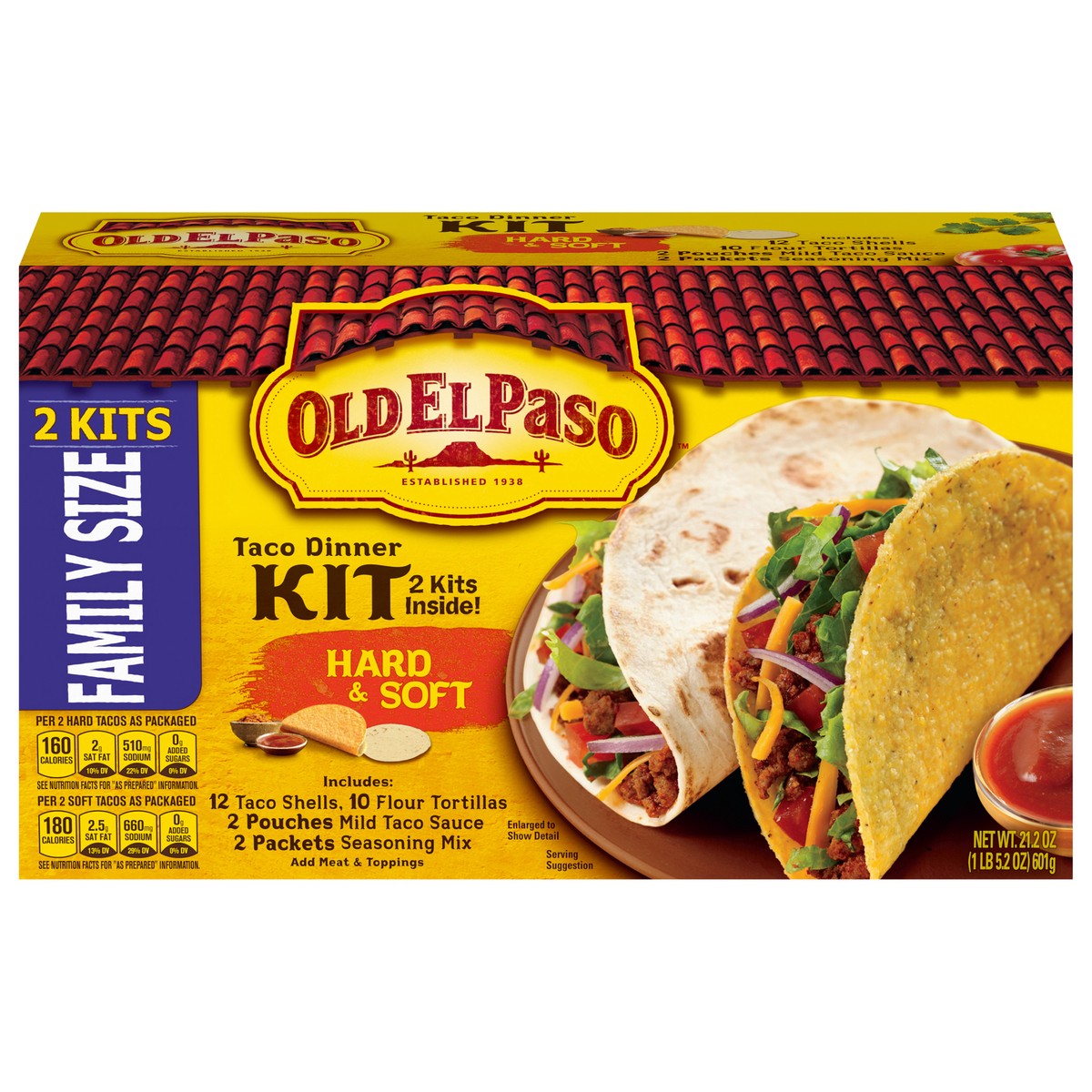 slide 1 of 9, Old El Paso Hard & Soft Taco Dinner Kit, Family Size, 2 Kits, 21.2 oz., 21.2 oz