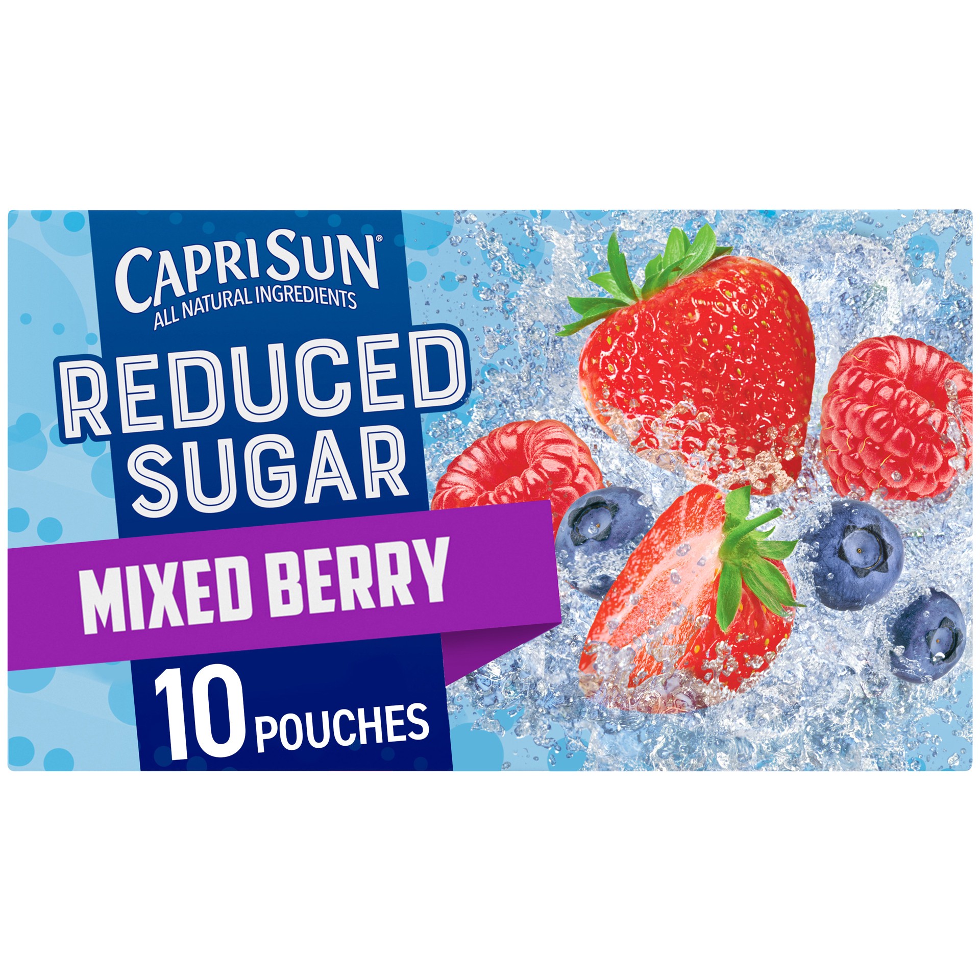 slide 1 of 5, Capri Sun Reduced Sugar Mixed Berry Naturally Flavored Juice Drink Blend, 10 ct Box, 6 fl oz Pouches, 10 ct