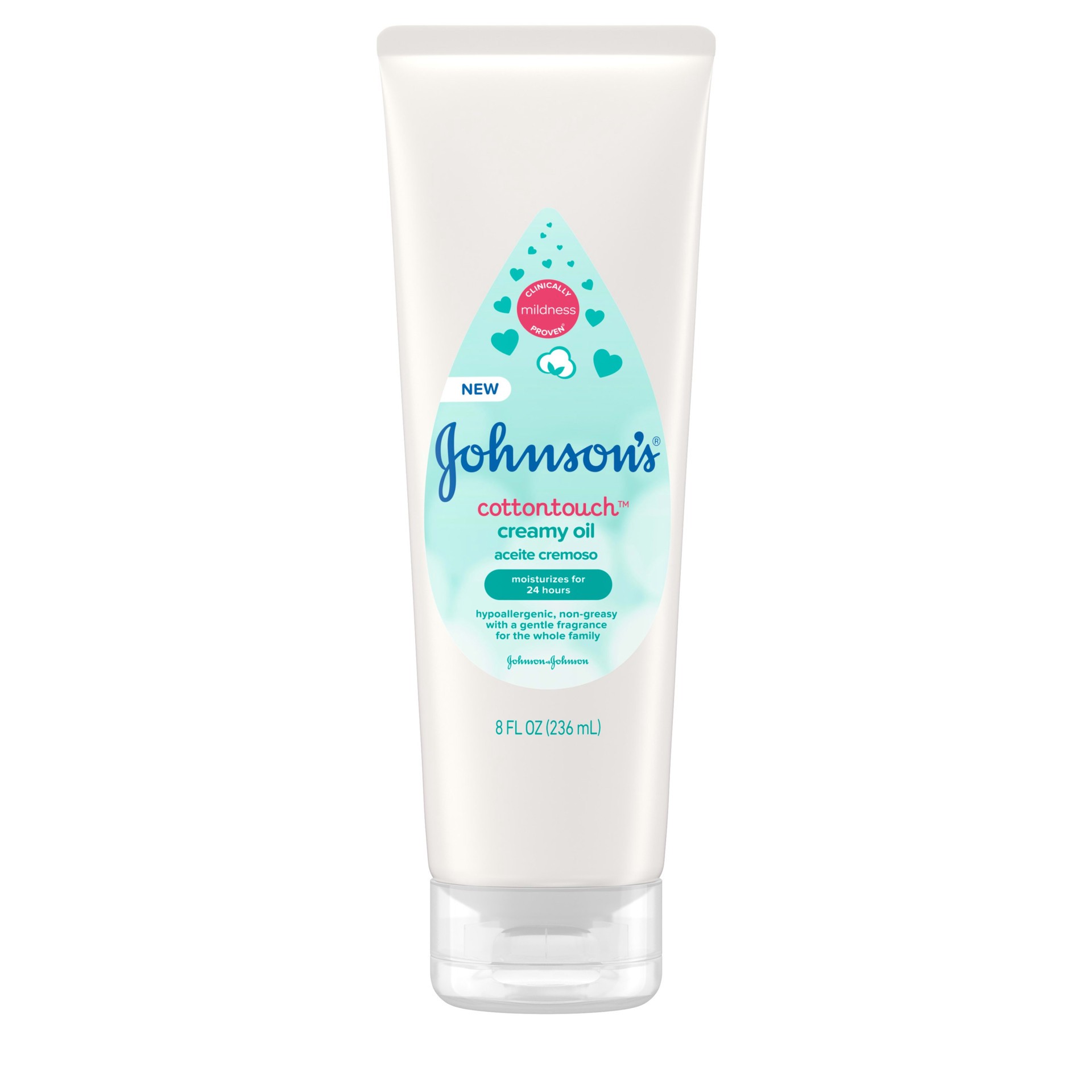 slide 2 of 5, Johnson's CottonTouch Moisturizing Creamy Oil for Baby, Body Lotion with Real Cotton and Gentle Fragrance, Hypoallergenic, Non-Greasy, Paraben-Free, Phthalate-Free and Dye-Free, 8 fl. oz, 8 oz