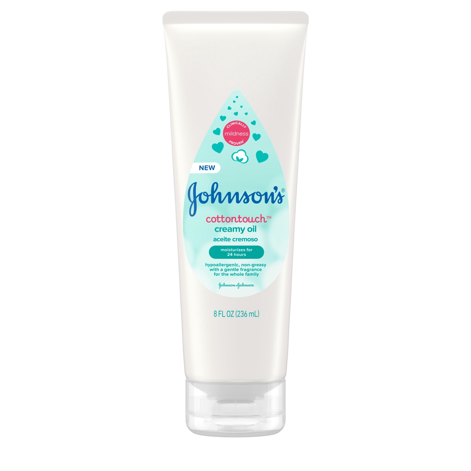 slide 1 of 5, Johnson's CottonTouch Moisturizing Creamy Oil for Baby, Body Lotion with Real Cotton and Gentle Fragrance, Hypoallergenic, Non-Greasy, Paraben-Free, Phthalate-Free and Dye-Free, 8 fl. oz, 8 oz