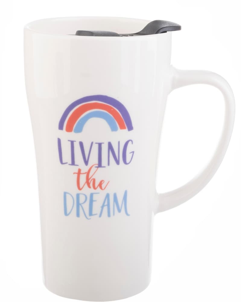 slide 1 of 1, Pacific Market International Living The Dream Latte Mug And Lid - White, 16 oz