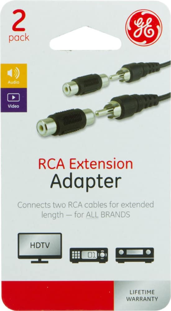 slide 1 of 1, GE Rca Extension Adapter - Black, 2 ct