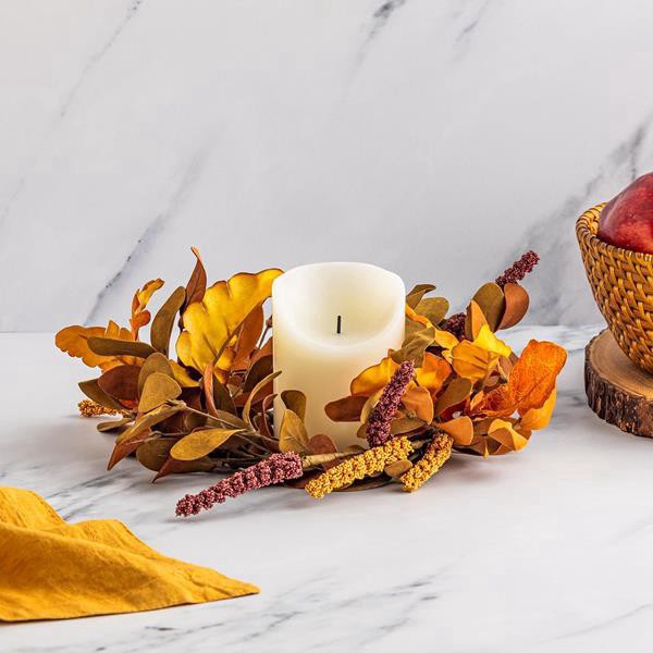 slide 1 of 1, Autumn Leaves And Heather Candle Ring, 1 ct