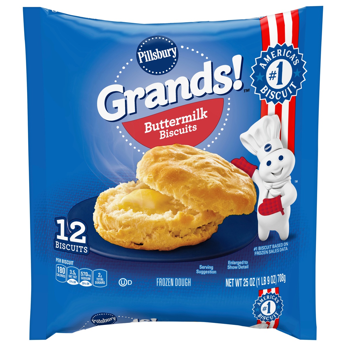 slide 1 of 1, Pillsbury Grands! Buttermilk Breakfast Biscuits Frozen Dough, 12 Ct., 12 ct