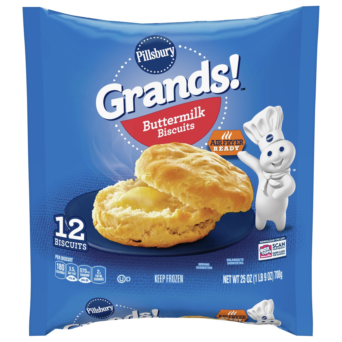 slide 1 of 9, Pillsbury Grands! Buttermilk Breakfast Biscuits Frozen Dough, 12 Ct., 12 ct