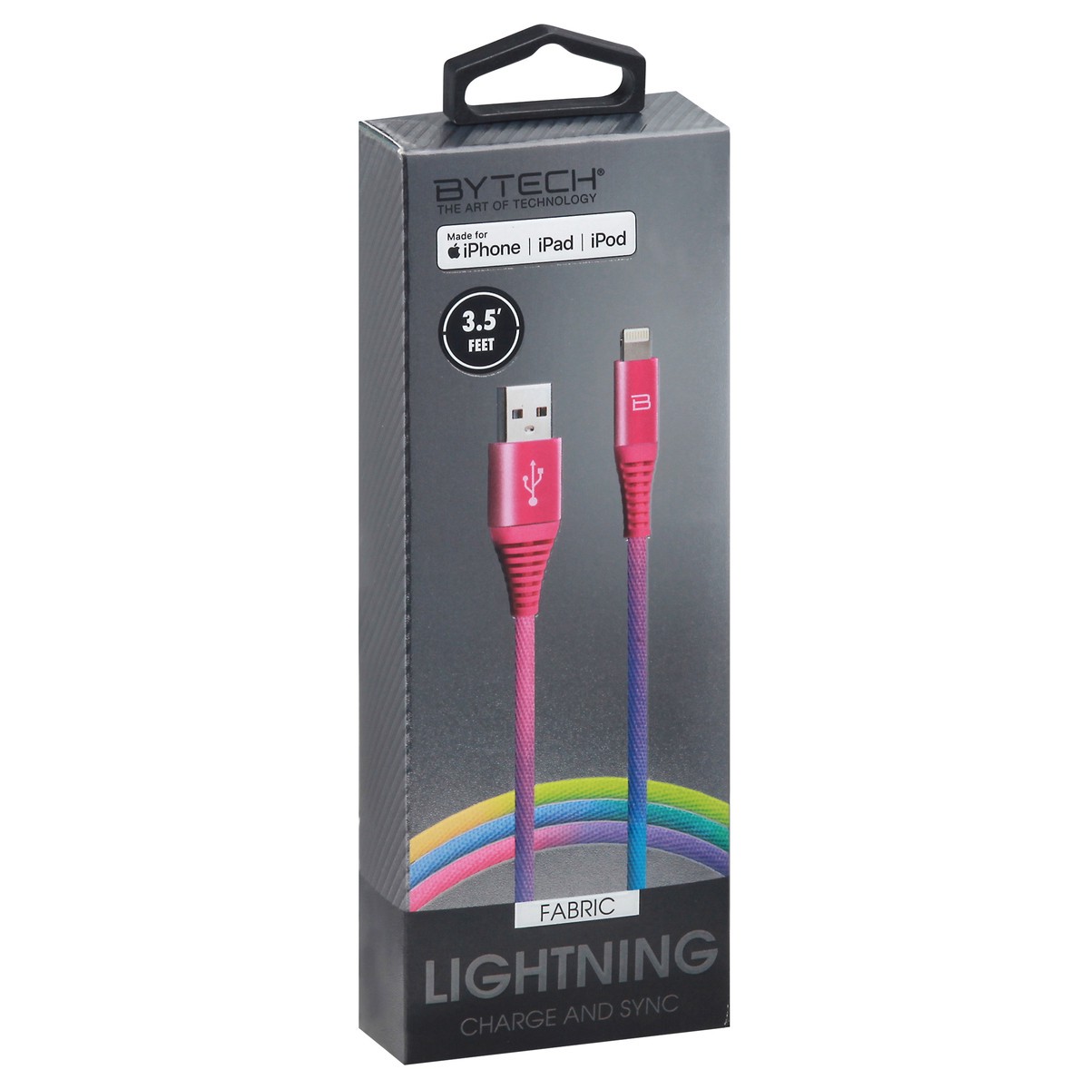 slide 7 of 12, Bytech Rainbow Lightning Fabric Charger, 3.5 ft