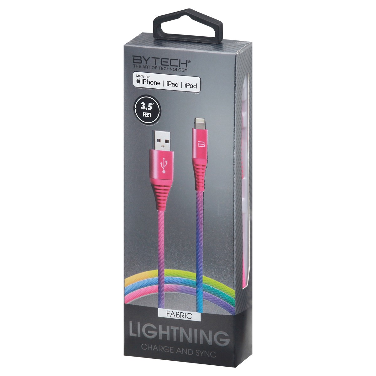 slide 2 of 12, Bytech Rainbow Lightning Fabric Charger, 3.5 ft