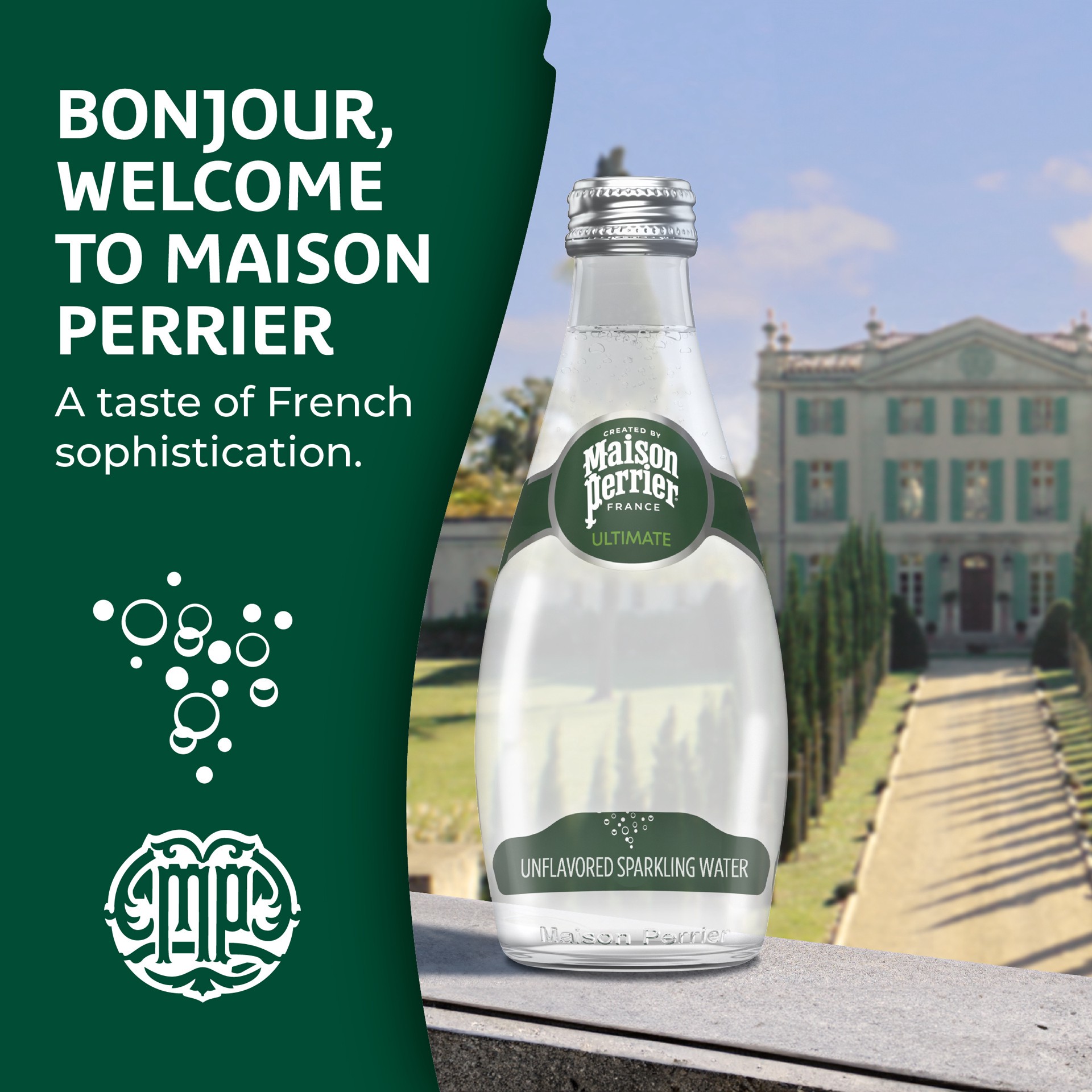 slide 3 of 7, Maison Perrier Ultimate Unflavored Sparkling Water, 4 Pack Glass Bottle, 24 ct; 330 ml