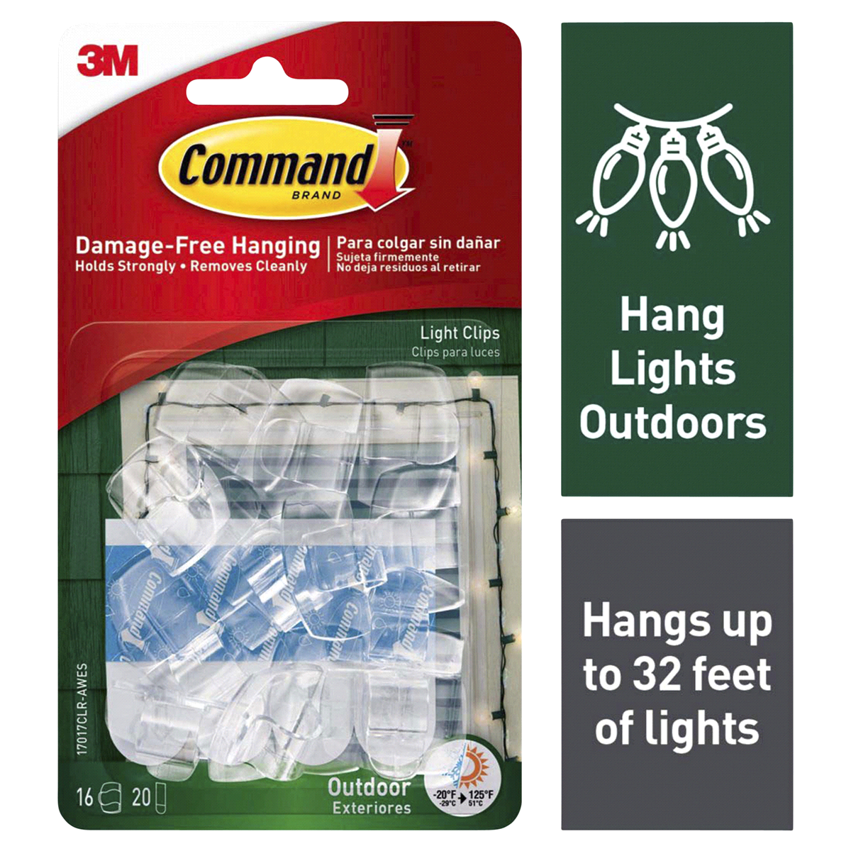 slide 1 of 4, 3M Command Outdoor Damage Free Light Clips, 16 ct