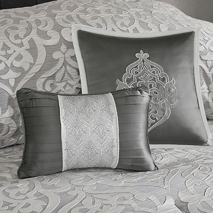 slide 7 of 10, Madison Park Odette Jacquard Reversible Queen Comforter Set - Silver, 8 ct