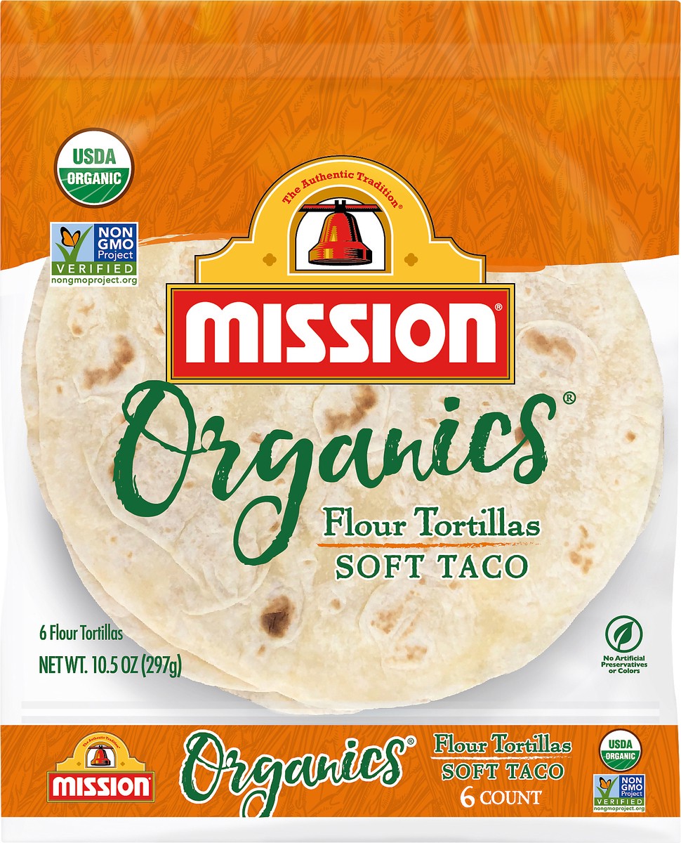 slide 3 of 3, Mission Organics Soft Taco Flour Tortillas 6.0 ea, 6 ct; 10.5 oz