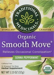 Traditional Medicinals Organic Smooth Move Tea Bags Senna Peppermint Herbal Supplement 16 ea