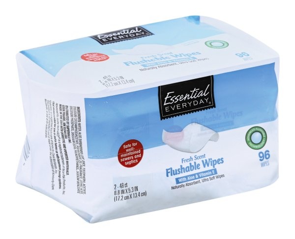 slide 1 of 1, Essential Everyday Moist Wipe Flushable, 96 ct