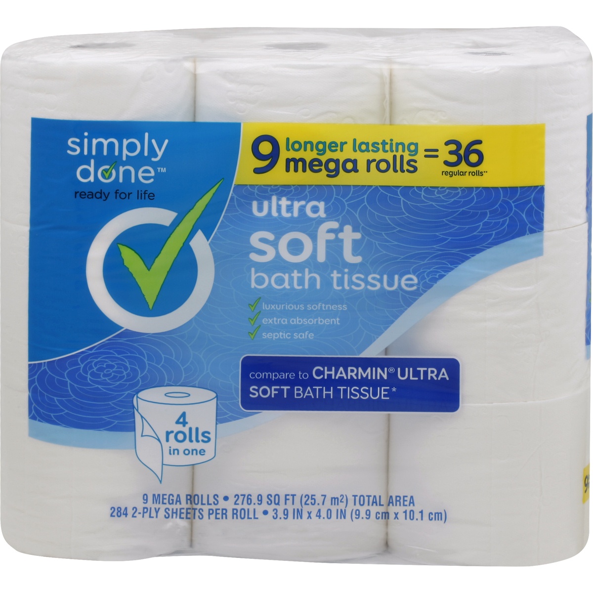 slide 1 of 1, Simply Done Mega Roll Ultra Soft Bath Tissue 9=36, 9 ct