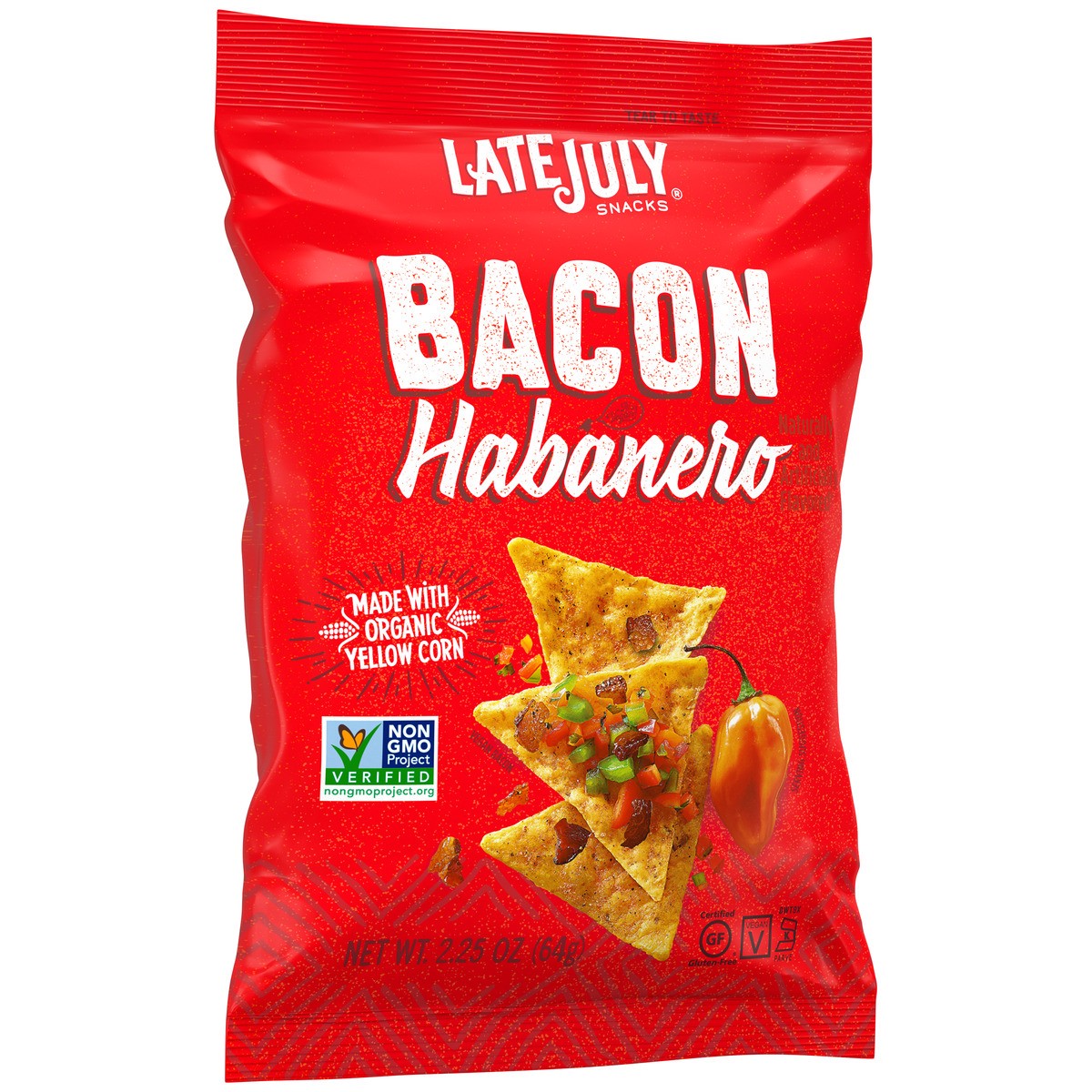 slide 9 of 9, LATE JULY Snacks Clásico Bacon Habanero Tortilla Chips, 2.25 oz. Snack Pack, 2.25 oz