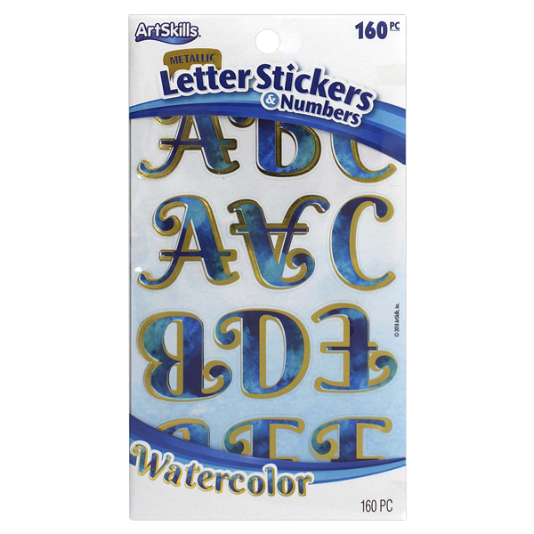 slide 1 of 1, ArtSkills Metallic Watercolor Letter Stickers, 2'', 160 ct