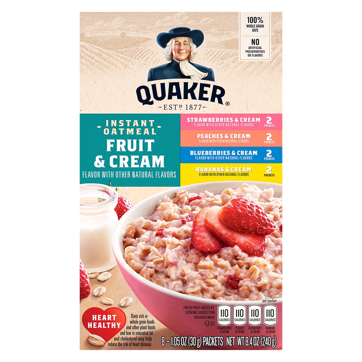 slide 1 of 6, Quaker Instant Oatmeal Fruit & Cream Variety 1.05 Oz 8 Count, 8 ct
