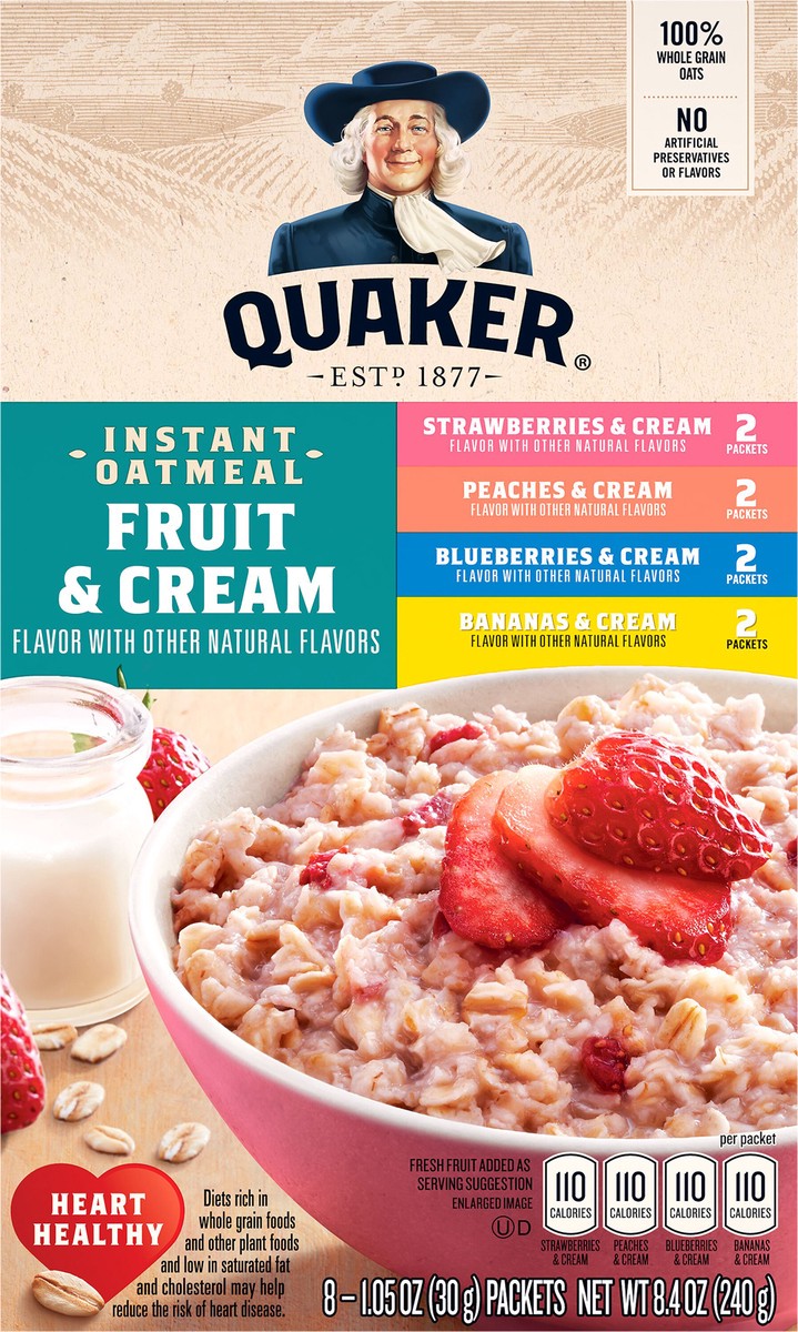 slide 4 of 6, Quaker Fruit & Cream Instant Oatmeal Variety - 8ct/9.8oz, 8 ct; 9.8 oz