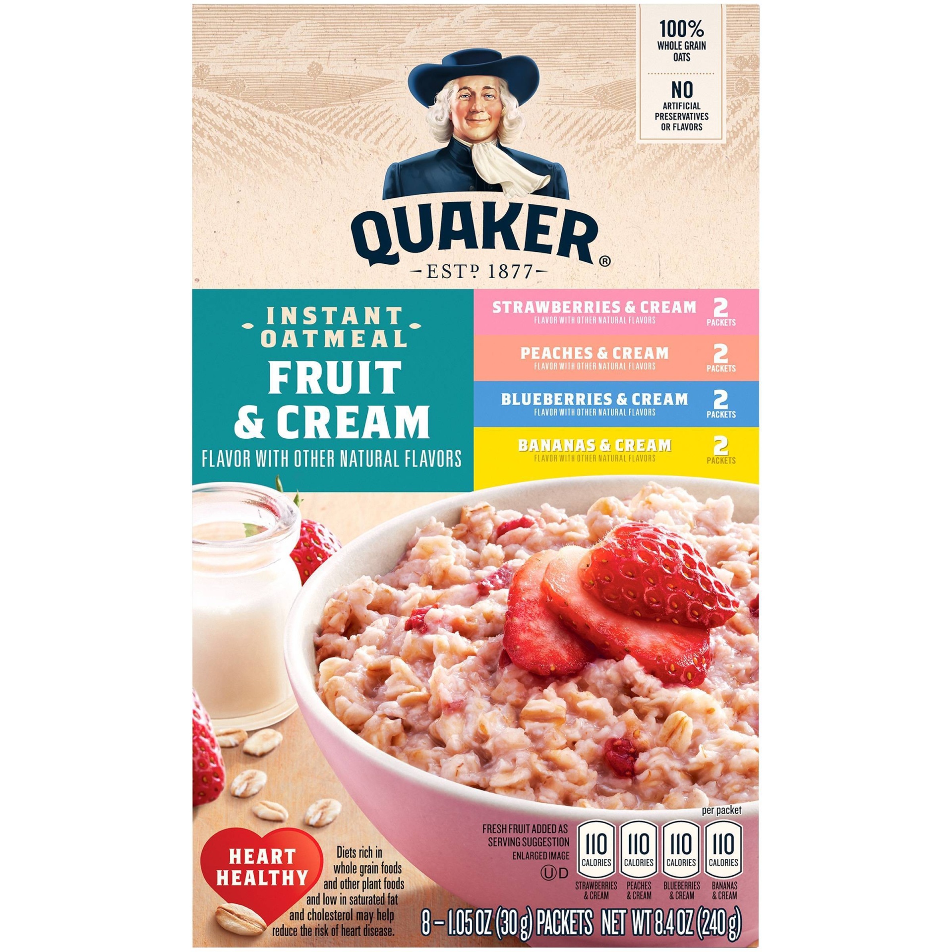 slide 1 of 6, Quaker Fruit & Cream Instant Oatmeal Variety Pack, 8 ct