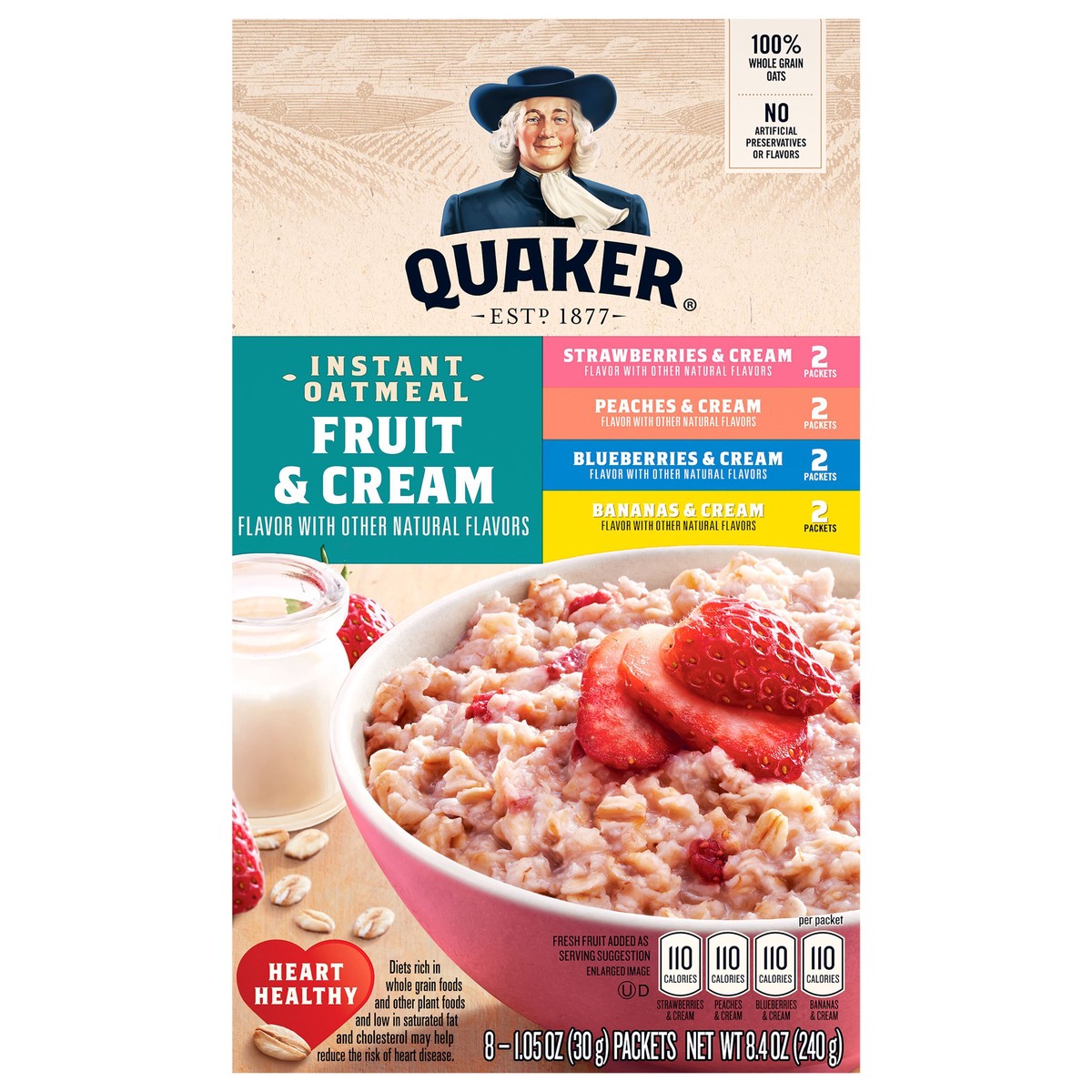 slide 1 of 6, Quaker Instant Oatmeal Fruit & Cream Variety 1.05 Oz 8 Count, 8 ct