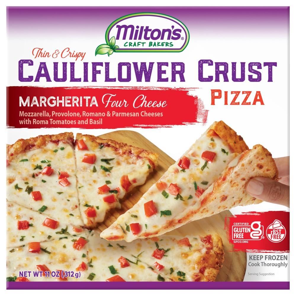 slide 1 of 7, Milton's Craft Backers Thin & Crispy Margerita Four Cheese Cauliflower Crust Pizza, 11 oz