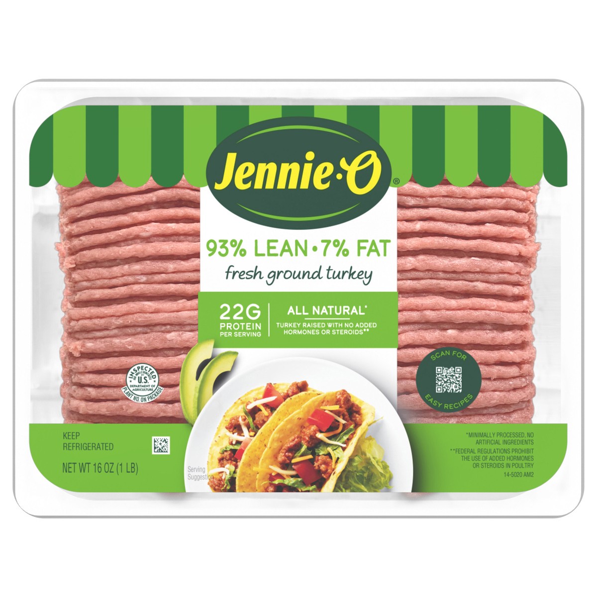 slide 1 of 8, JENNIE-O Ground Turkey 93% Lean / 7% Fat - 1 lb. tray, 16 oz