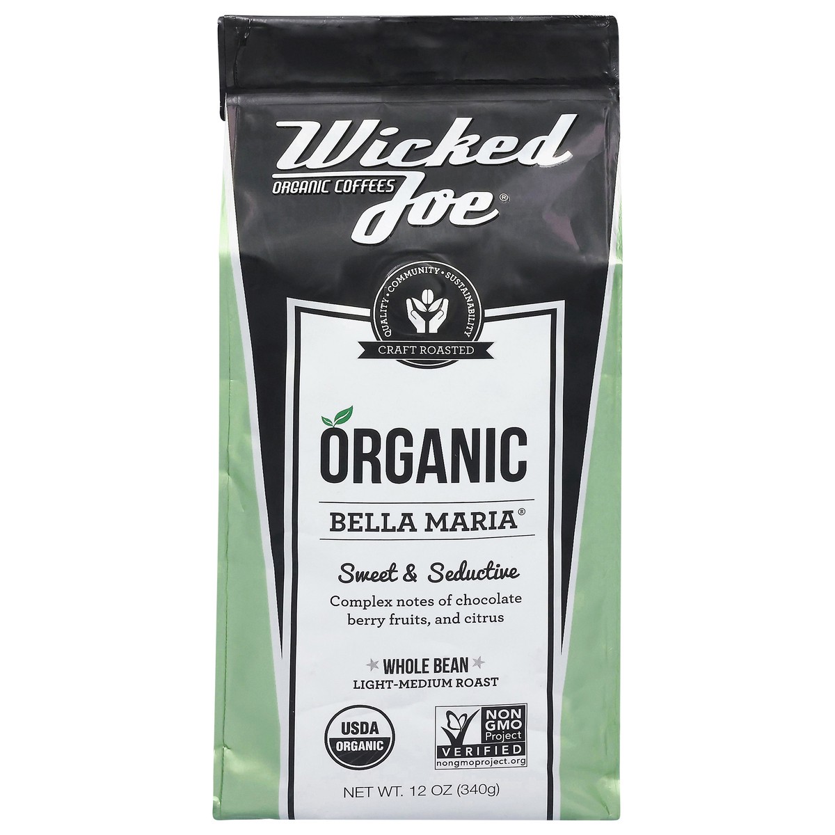 slide 1 of 13, Wicked Joe Coffee Co. Coffee Co. Organic Whole Bean Light-Medium Roast Bella Maria Coffee 12 oz, 12 oz