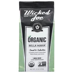 Wicked Joe Coffee Co. Coffee Co. Organic Whole Bean Light-Medium Roast Bella Maria Coffee 12 oz