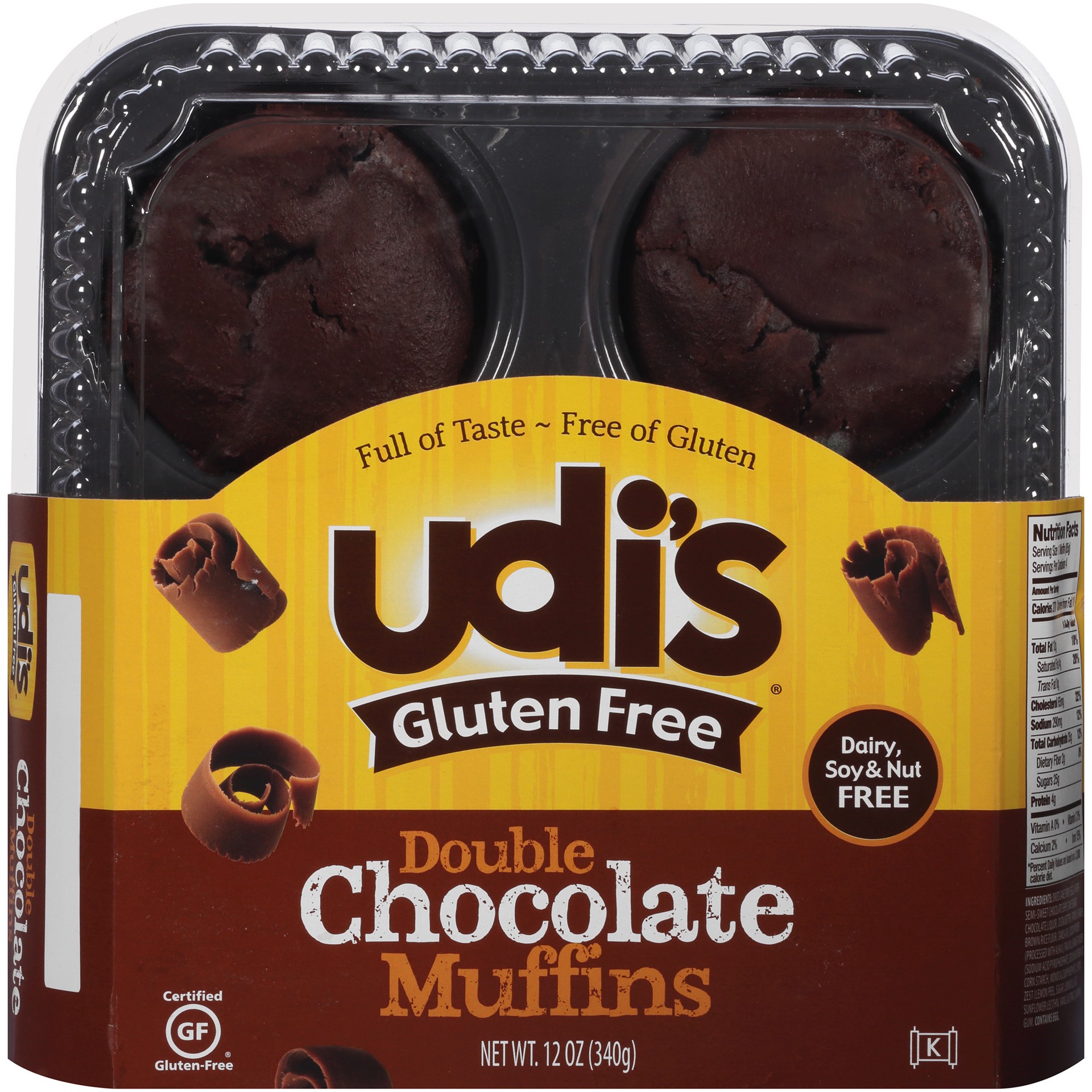 slide 1 of 9, Udi's Gluten Free Double Chocolate Muffins, Frozen, 12 oz. 4-Count, 12 oz