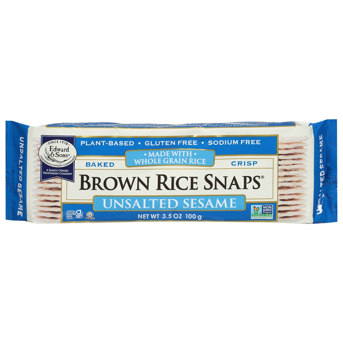 slide 3 of 4, Edward & Sons Unsalted Sesame Brown Rice Snaps, 3.5 oz