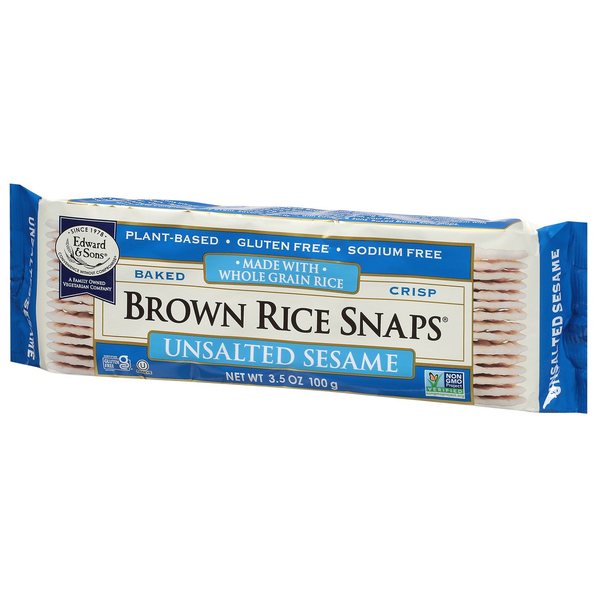 slide 4 of 4, Edward & Sons Unsalted Sesame Brown Rice Snaps, 3.5 oz