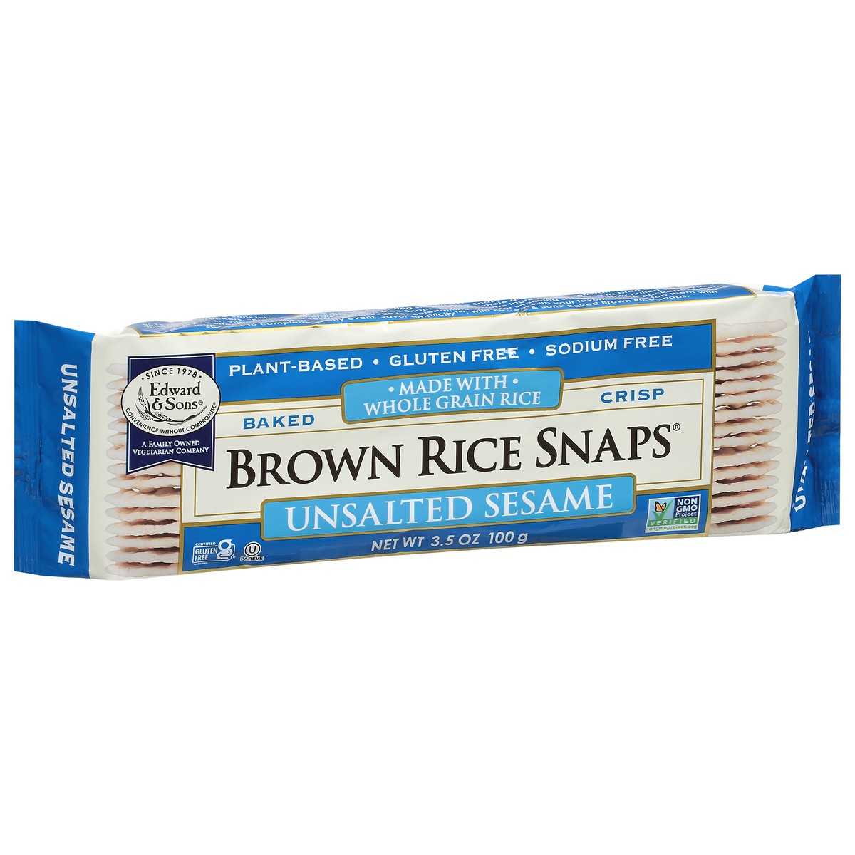 slide 2 of 4, Edward & Sons Unsalted Sesame Brown Rice Snaps, 3.5 oz