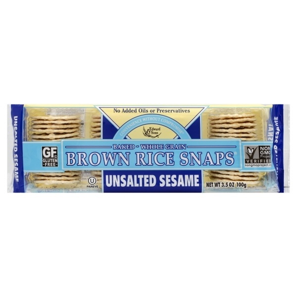 slide 1 of 1, Edward & Sons Unsalted Sesame Brown Rice Snaps, 3.5 oz