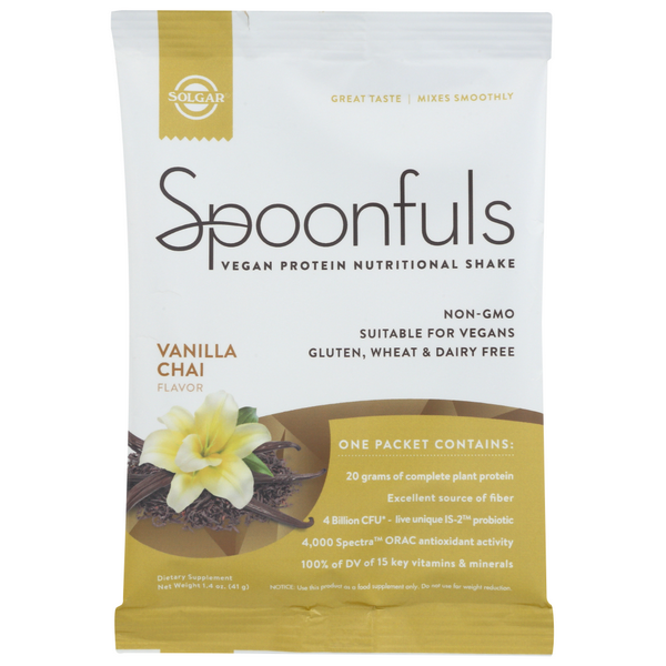 slide 1 of 1, Solgar Spoonfuls Vegan Shake Packet - Vanilla Chai, 1 ct