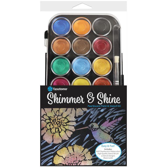 slide 1 of 4, Yasutomo Shimmer & Shine Pearlescent Paint & Stencil Kit, 5/7 in
