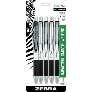 slide 1 of 1, Zebra Pen Z-Grip Flight Retractable Ballpoint Pen, 1.2Mm Bold, Black, 5 Ct, 5 ct