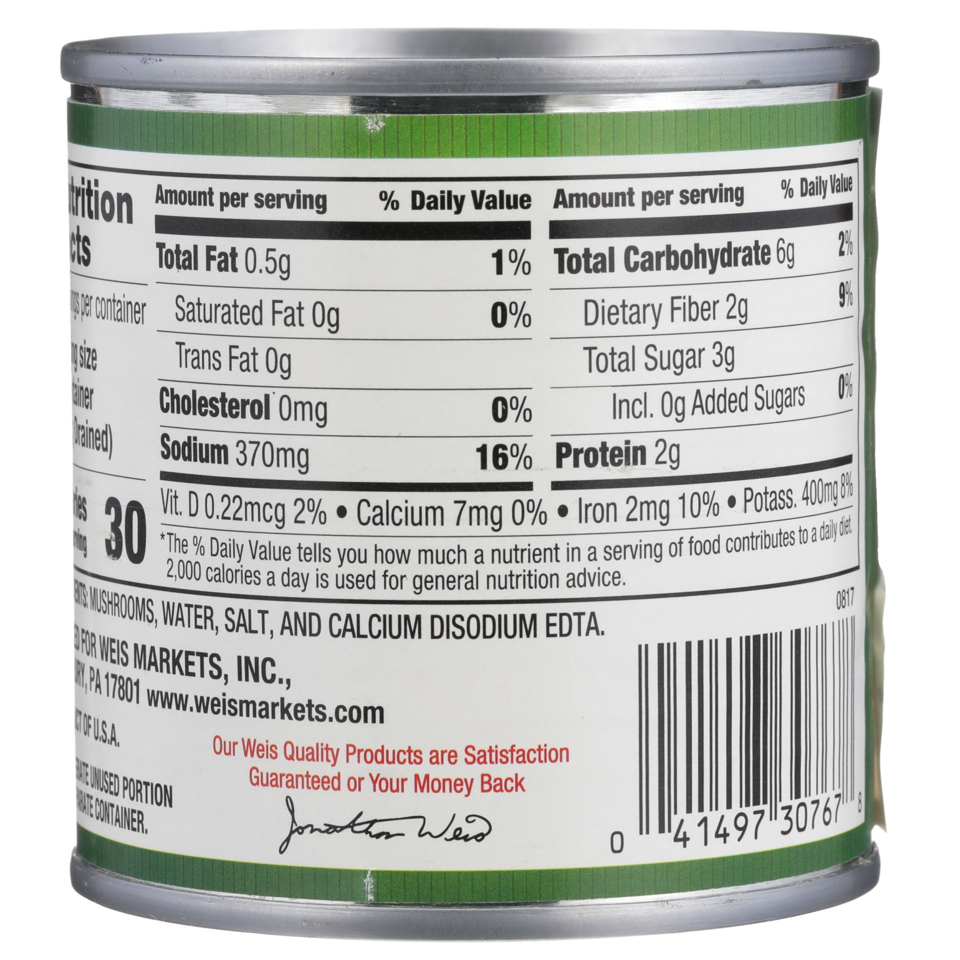 slide 3 of 6, Weis Quality Sliced Canned Vegetable-Mushrooms, 6.5 oz