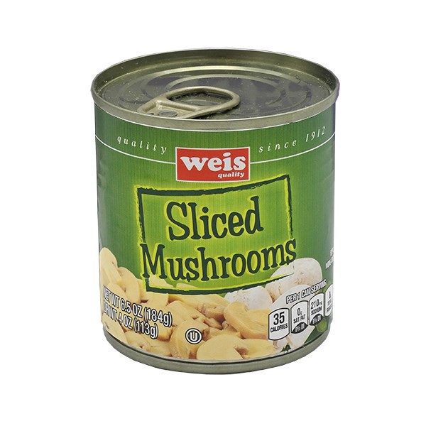 slide 1 of 6, Weis Quality Sliced Canned Vegetable-Mushrooms, 6.5 oz