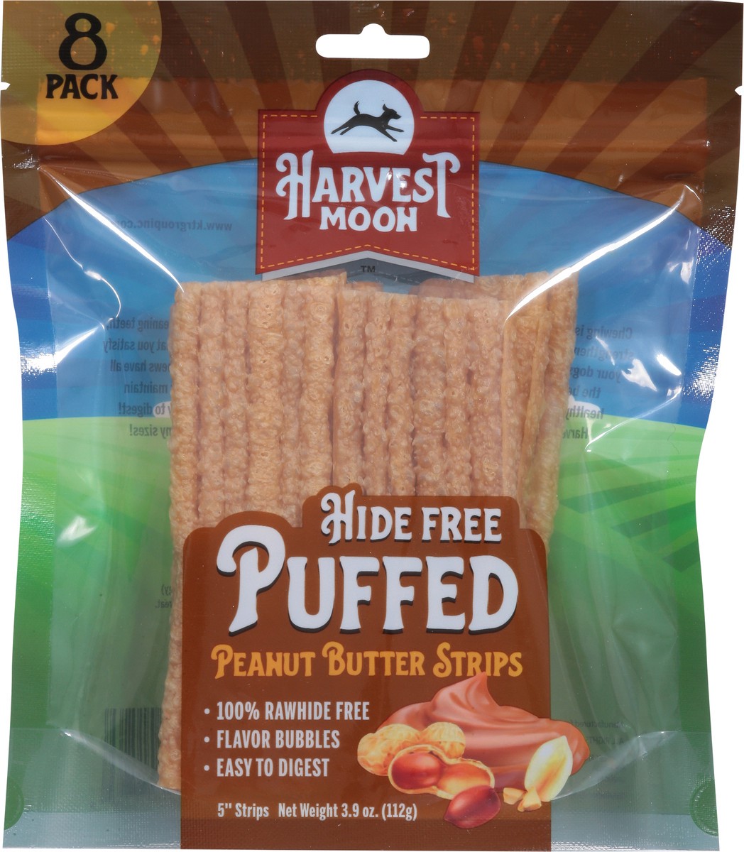 slide 8 of 15, Harvest Moon Puffed Hide Free Peanut Butter Strips 8 Pack 8 ea, 8 ct