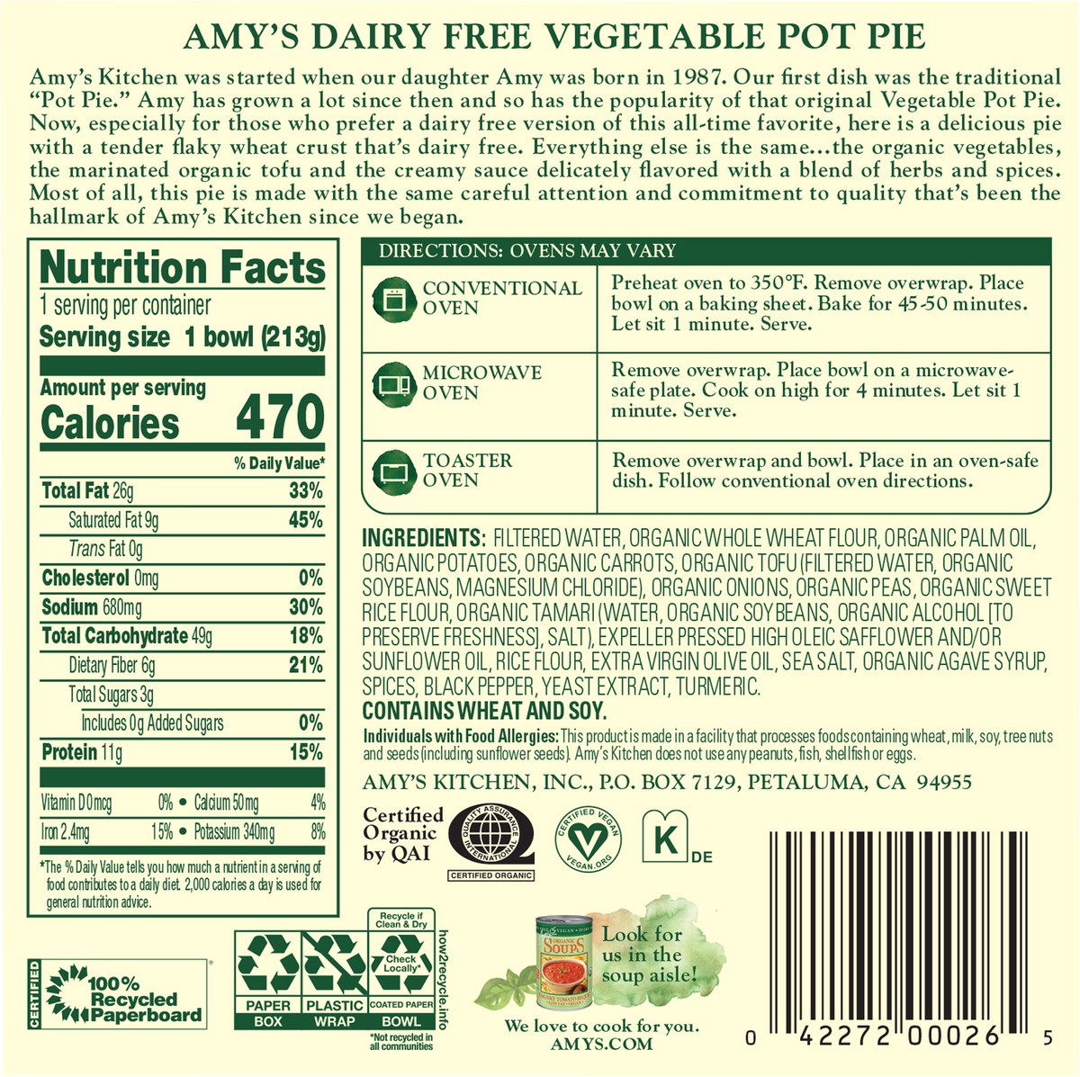 slide 2 of 8, Amy's Non Dairy Veg Frozen Pot Pie, 7.5 oz