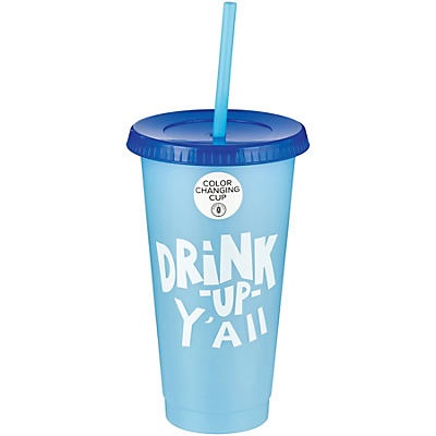 slide 1 of 1, Haven & Key Drink Up Y'all Color Changing Plastic Cup with Lid & Straw, 1 ct